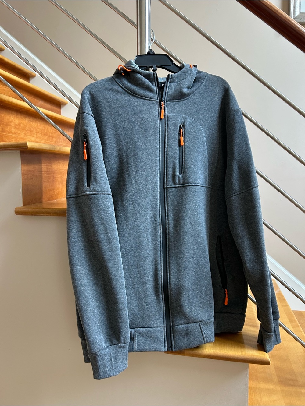Women's Charcoal Gray Utility Jacket with Orange Accent Zippers